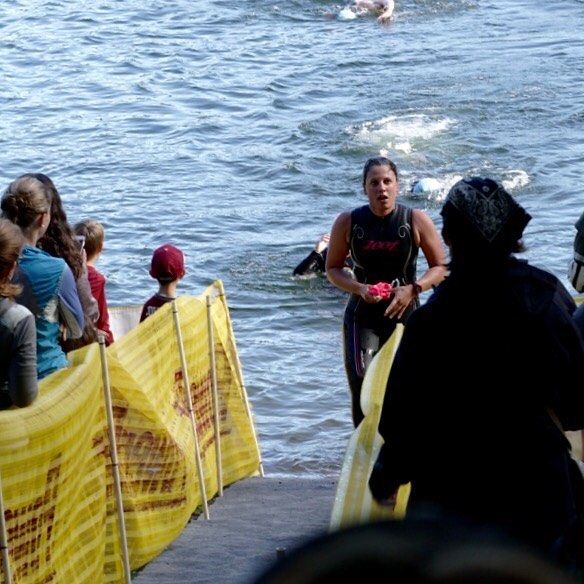 @nhdolan coming out of the water at the Black Diamond Triathalon