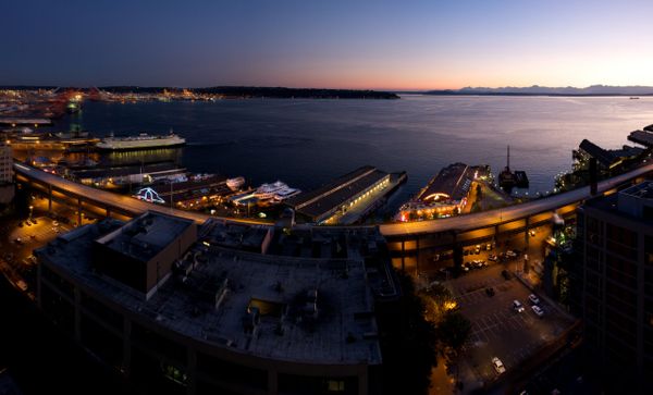 Puget Sound from Downtown Seattle at Sunset